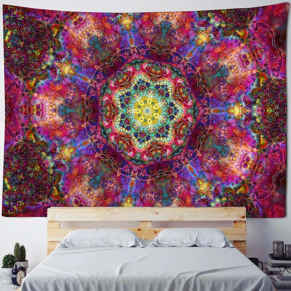 Bohemian Home Fabric Wall Decor Mandala Tapestry Wall Hanging Psychedelic Multicolor Geometric Fractal Art Room Decor
