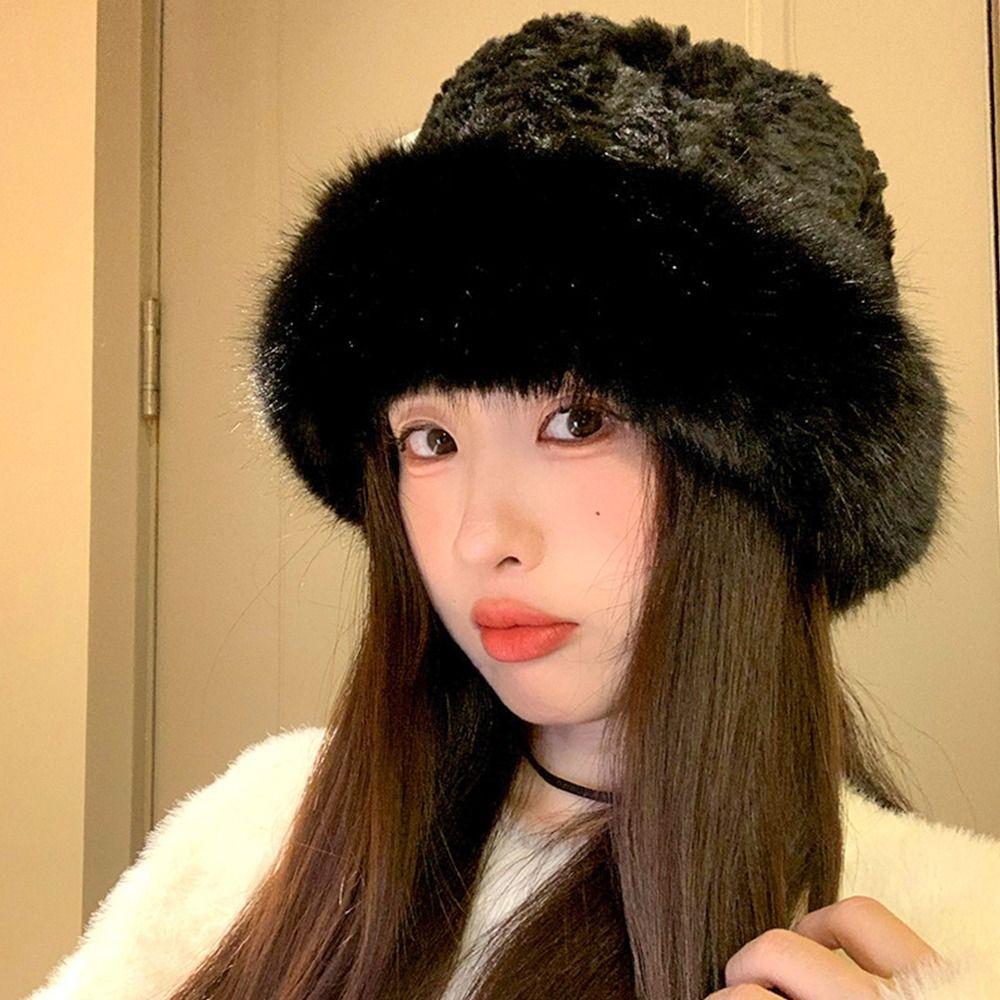 Windproof Winter Hat Imitation Mink Hair Bucket Hat Fashion Ear Protection Cap