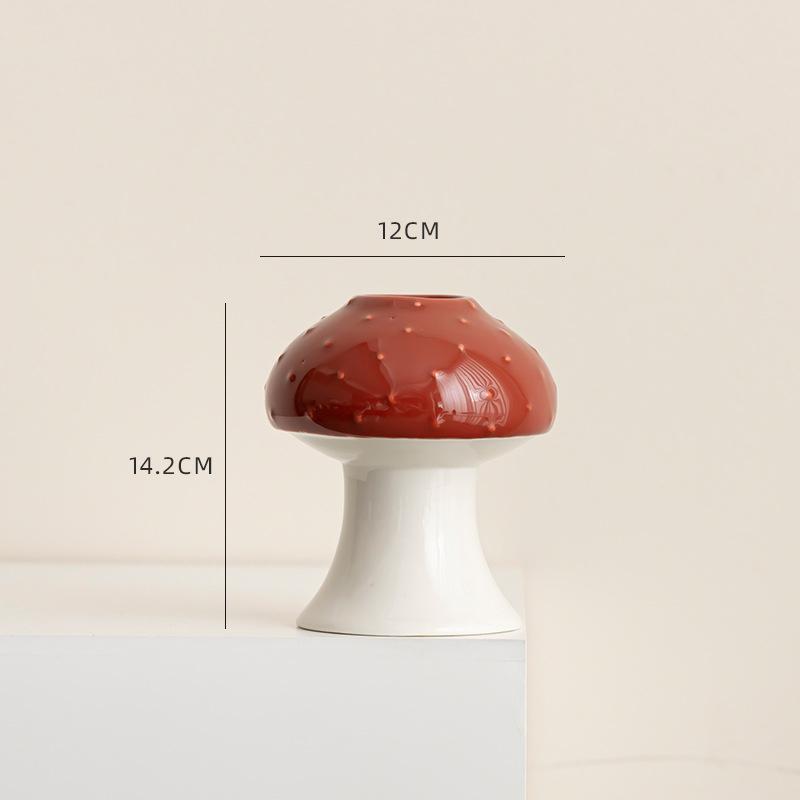 Creative Mushroom Shape Ceramic Vase Plant Pot Table Decoration Flowers Arrangement Artificial Flower Vases Room Aesthetic Decor