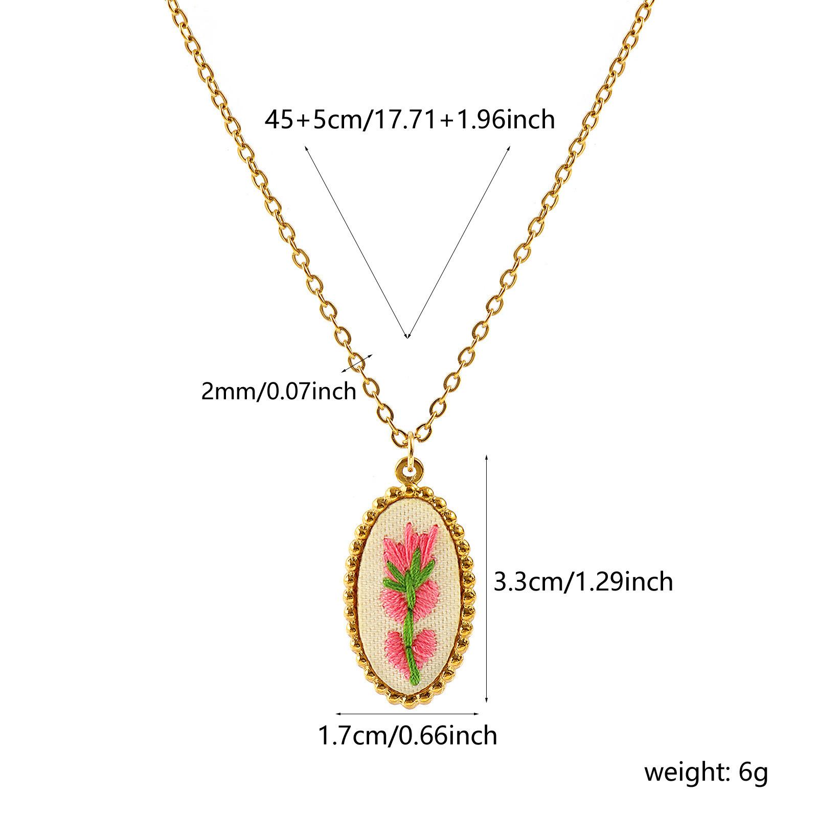 

Flower Handmade Embroidered Pendant Charm Necklace 18K Gold Plated 304 Stainless Steel Link Cable Chain Women Jewelry Gift 45cm