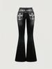 Jeans da donna slim micro-svasati con tasche ricamate e lavaggio scuro