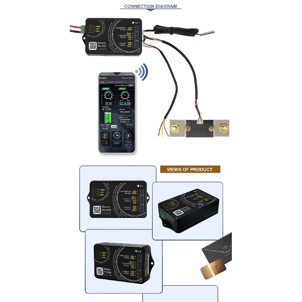 KL140F 0-120V 0-400A Battery Monitor Bluetooth Battery Tester Voltage Current VA Meter Battery Coulomb Meter Capacity Indicator