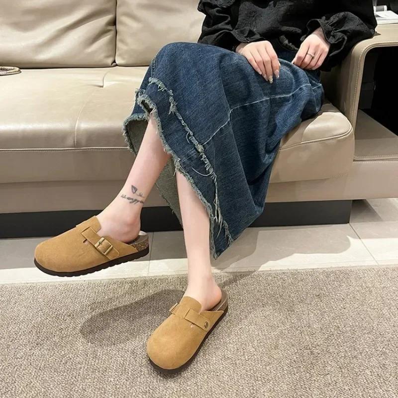 Zapatos Mujer 2025 New Women's Suede Mules Slippers Platform Flats Boston Clogs Sandals Fashion Outdoor Slip on Beach Sandalias