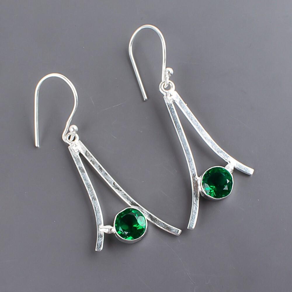 Chrome Diopside Gemstone 925 Sterling Silver Jewelry Handmade Hook Earrings1.45" EE-66-6