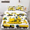 Digger Duvet Cover Set Cartoon Heavy Machinery Truck Crane Mixer Excavator Tractor Pattern For Kid Teen Polyester Bedding Set