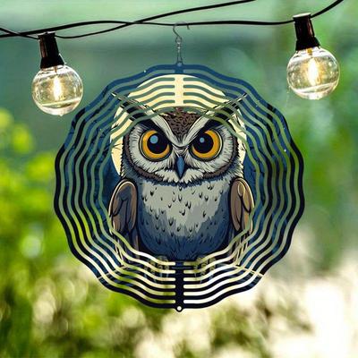 1pc 2D Metal Wind Spinner Night Owl Design for Indoor Outdoor Garden Yard Decor No Power Needed Easy Hang