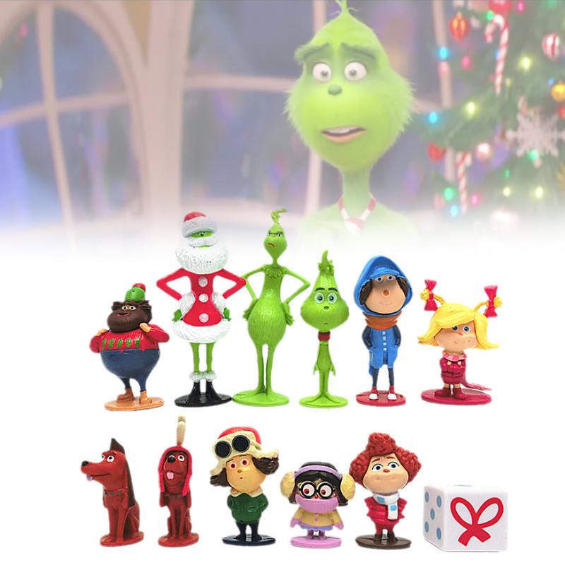 12 Entzückende Grinch-Figuren Weihnachten Thema Grüne Fellcharaktere Sammlerdeko