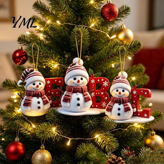 Unique Christmas Tree Hanging Decor 26 Letter Ornaments, 2D Flat Snowman Decoration, Acrylic A-Z Holiday Ornaments for Neighbors Co-workers