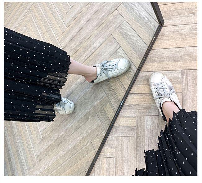 Chiffon Wide-Leg Pleated High-Waist Slimming Loose Fit Nine-Point Skirt Pants for Women