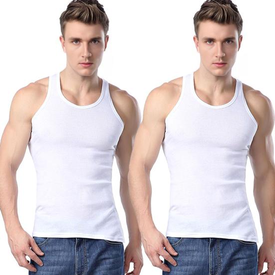 2Pcs Men Athletic Tank Tops Solid Color Crew Neck Sleeveless Tee Breathable Casual Summer Vest for Gym Outdoor Workout Beach
