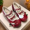 Strawberry Story Original Bow Bell Lolita Shoes Women's Contrast Color Round Head Cute Cute Small Leather Shoes Single Shoes Spot