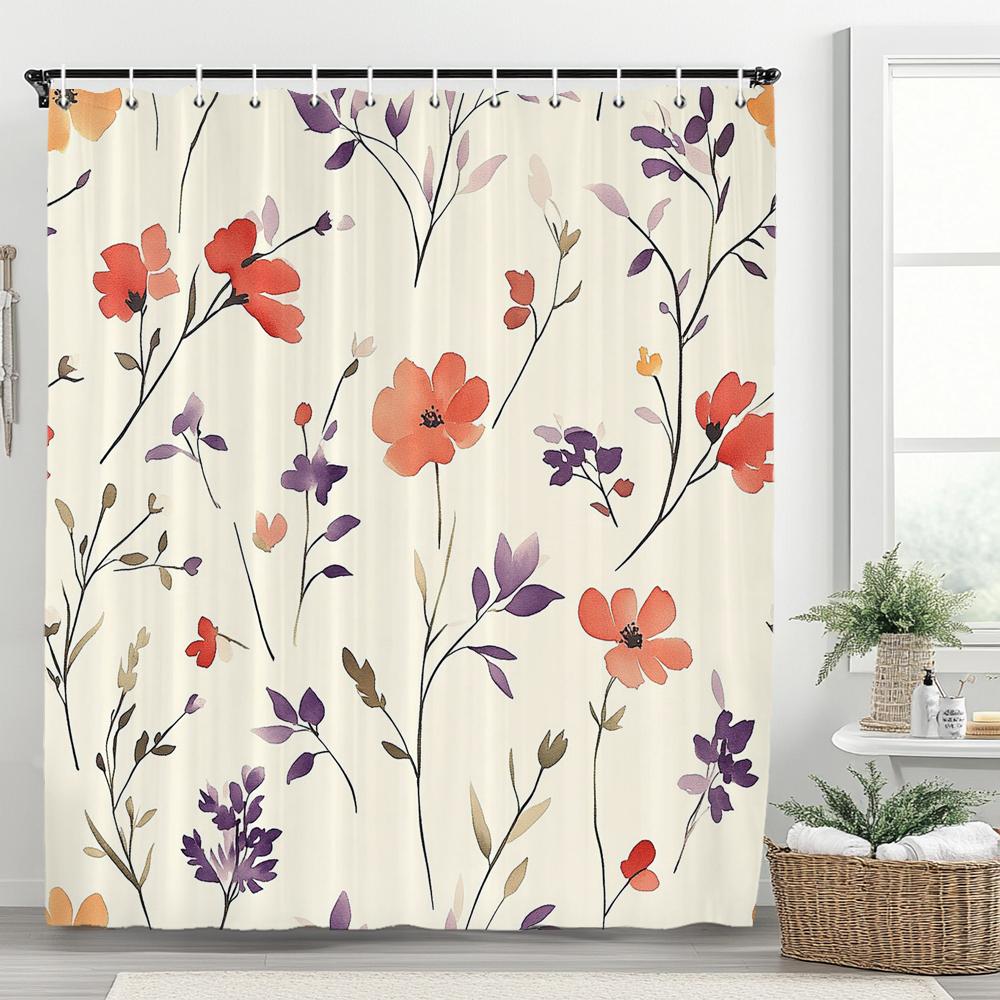 Watercolor Leaf Shower Curtain For Bathroom Vines Plant Flower Nordic Minimalist Polyester Curtain For Home Decorative Curtain