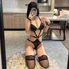 Seductive Crotchless Bondage Lingerie: Leather Halter with Chain Detailing