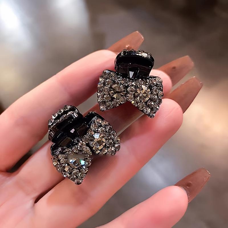 1 sada elegantních motýlkových spon do vlasů, černé sametové mašličky, malé spony do vlasů s kamínky, jednobarevné vlasové doplňky pro ženy