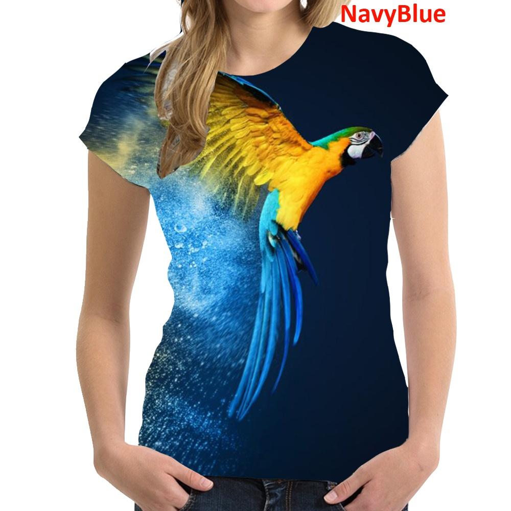 2024 Women's Fashion 3D Print Parrot Short Sleeve T Shirt Bird T-shirt Casual Flower Tee