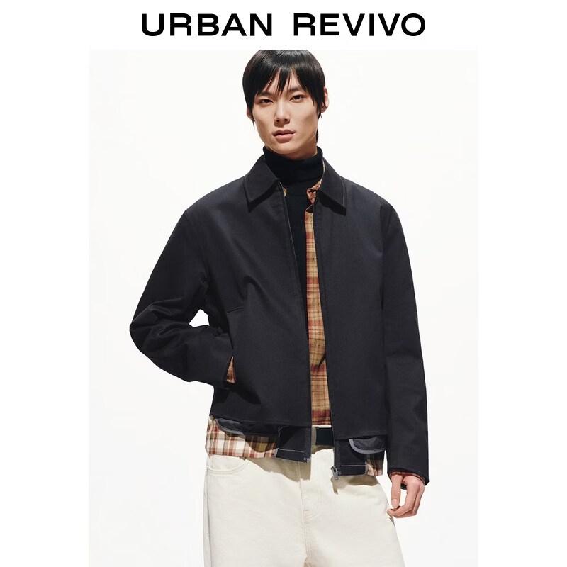 

UR2026 Men s Fashion Color Block Plaid Faux Two-Piece Jacket M