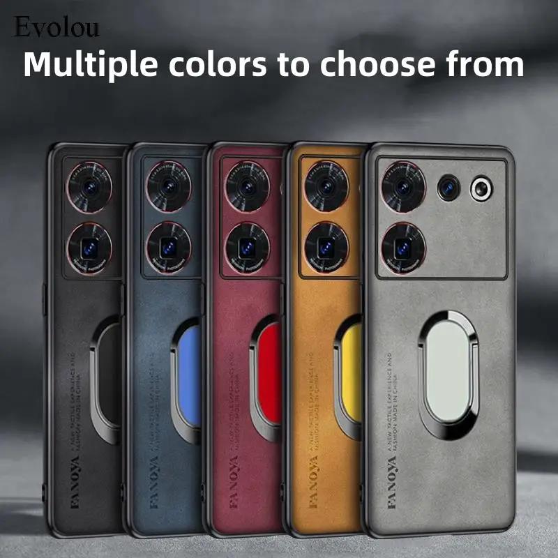 Para ZTE Nubia Z70 Ultra Funda con Soporte de Anillo de Cuero de Oveja Para Nubia Z50 Ultra Z60S Pro Protección de Lente Funda a Prueba de Golpes