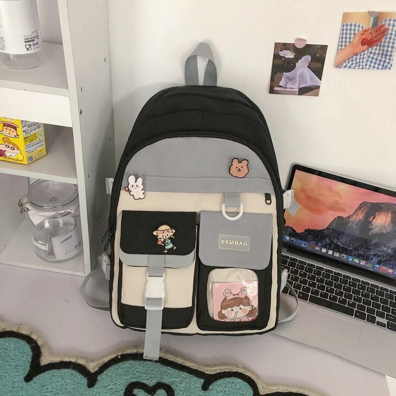 Rucksack Damen Kontrastfarbe Große Kapazität Nylon High School Schultasche Mode Mittelschüler Campus Rucksack Schultasche Mode