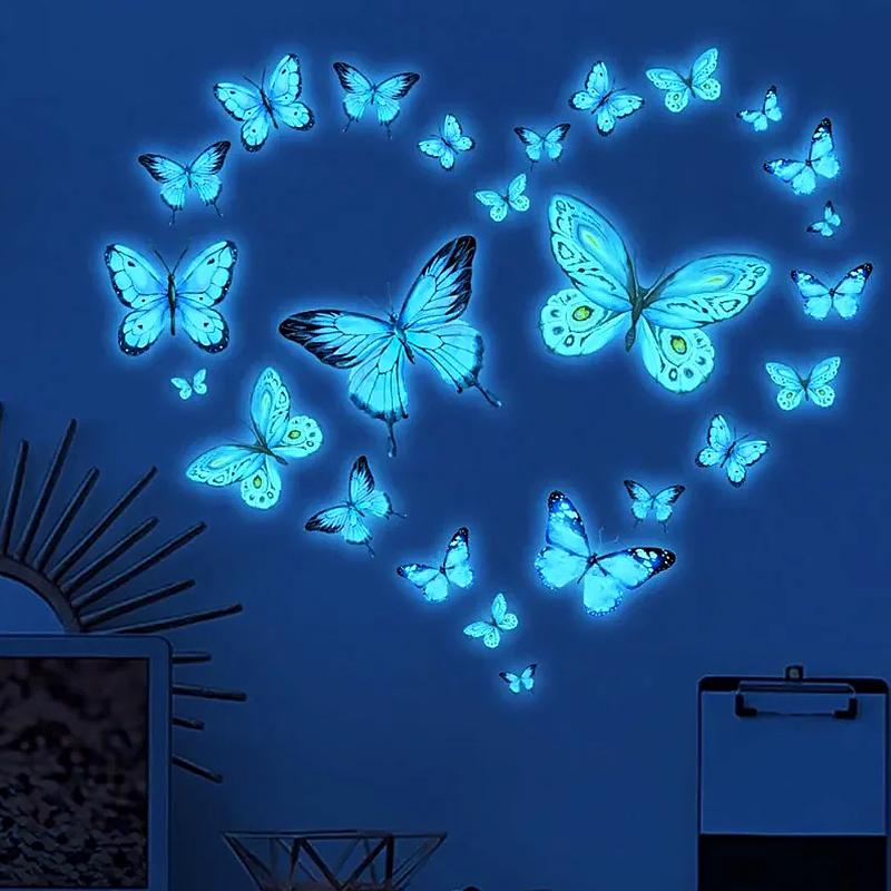 1 Set Creative Luminous Wall Stickers Self-adhesive Fluorescent Home Decor Blue Butterfly DIY