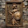 2D Vintage Bronze Frame Greek Goddess Metal Tin Sign - Decorative Wall Hanging Plaque with Shield and Spear