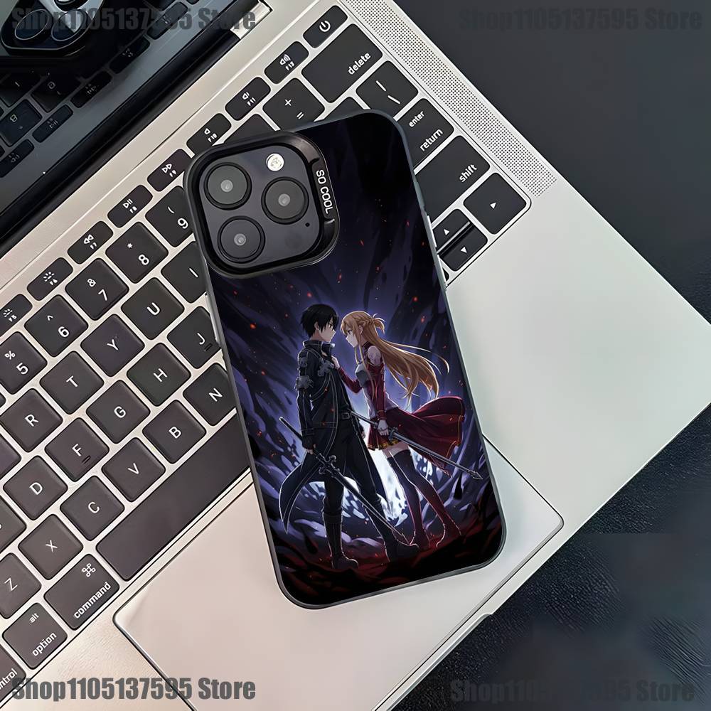 Asuna Kirito Anime Phone Case For iPhone 17,16,15,14,13,12,11,Pro,XS,Max,Plus,Mini,SE4,E Black Matte Shockproof Cover