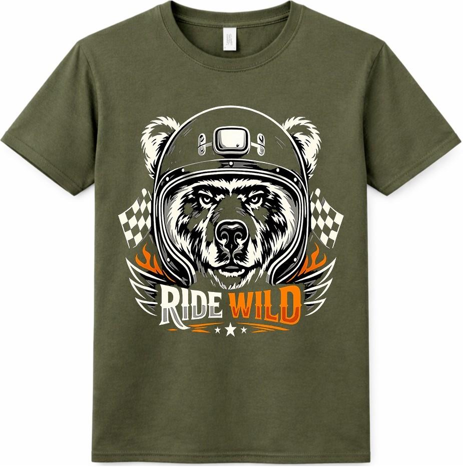 Biker Bear T Shirt Motorcycle Helmet Ride Wild Gift Dad Vintage Graphic Tee