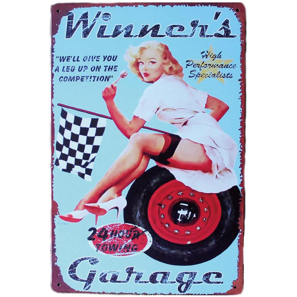 Set of 5 Tin Signs, Metal Plates, American Vintage Style, Retro Wall Decor, Metal Miscellaneous Goods, Antique Wall Decor (Bijo Garage, Set of 5)