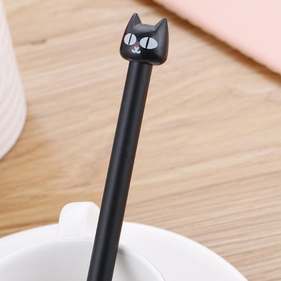 Back to school season 2pcs 0.5mm creative black kitten gel pen cute cartoon stationery water-based pen small fresh office signature pen