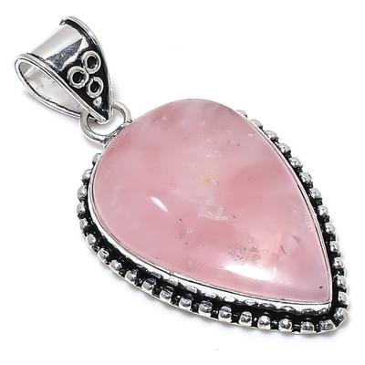 Natural Rose Quartz Gemstone Handmade 925 Sterling Silver Pendant 2.36" Z4y21