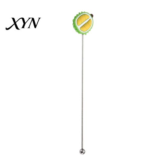 Stir Stick Cocktail Stick, Stainless Steel Mixing with Durian Pineapple Strawberry Cute Drink Stirrer Watermelon Rubber Top Decor, for Bar Milk