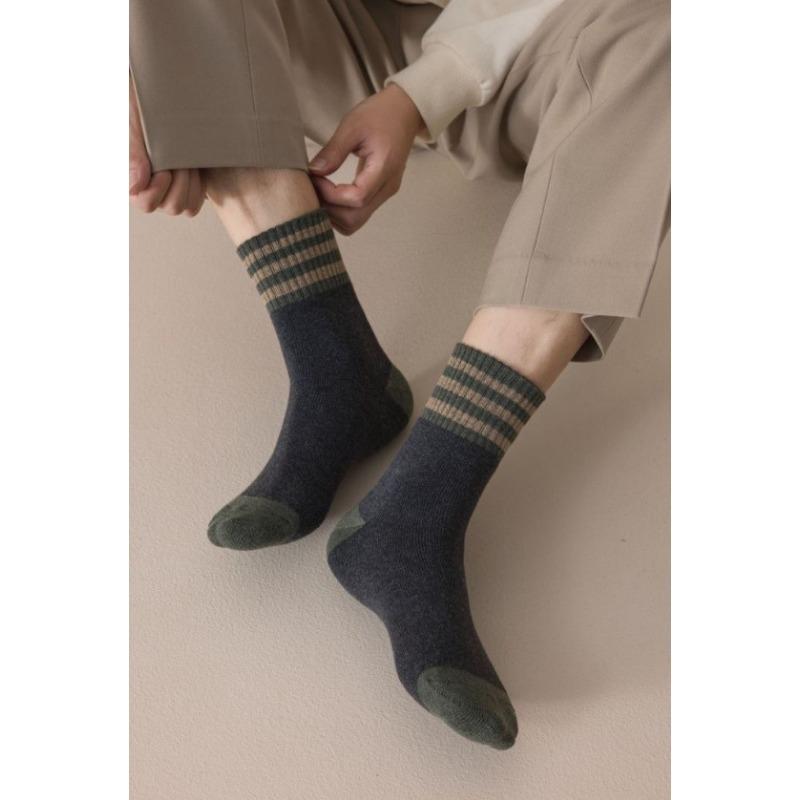 5 Pairs of Winter Warm Knit Socks for Women Men Winter Thickened Warm Socks Versatile Vintage Three-Bar Terry Socks