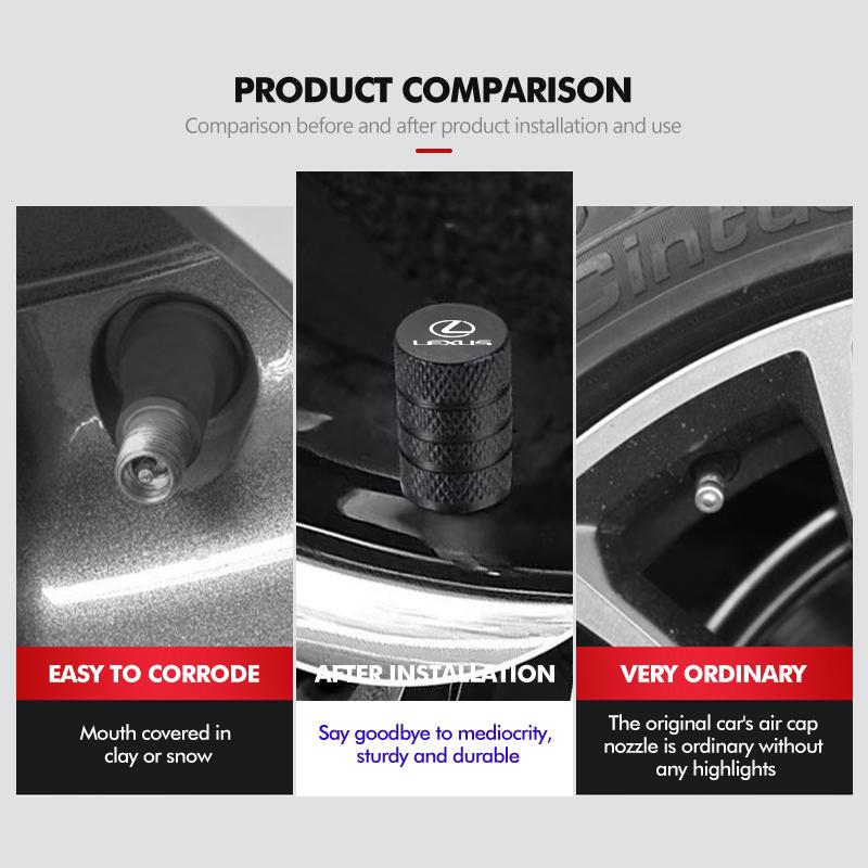 4PCS Car Wheel Tire Valve Cap Cover Airdust Waterproof For Lexus UX250h RX450h RX300 GX470 CT200h RX400h NX300h RX350 AEI1