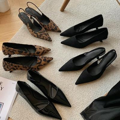 Verão 2025 saltos altos Deluna filha~ temperamento bico fino pequeno boca rasa vazia elegante gatinho com sapatos de salto único mulheres