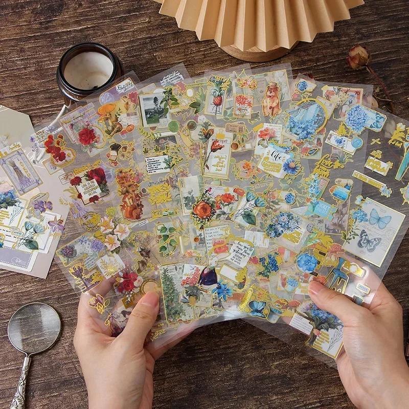2 Sheetspack Fleeting Pictorial Clear Pet Retro Bronzing Die-Cut Stickers Diy Creative Collage Scrapbooking Journaling Material