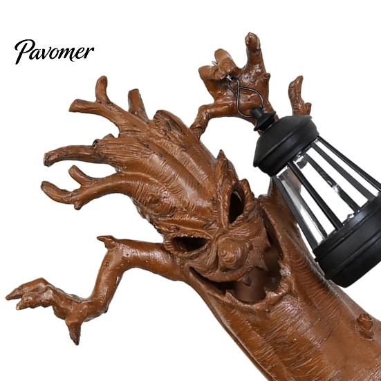 Wasserdichte Harz-Außenornamente Halloween Gruselige Baumstatue mit Solarlaterne, Gruselige Kreative Dryadenfigur Dekor Geisterfigur, Wetterfest