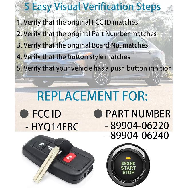 Smart Key for Toyota Camry 2018-2023, Alliskeys Key Fob Fit for HYQ14FBC 231451-0351 89904-06220 89904-06240