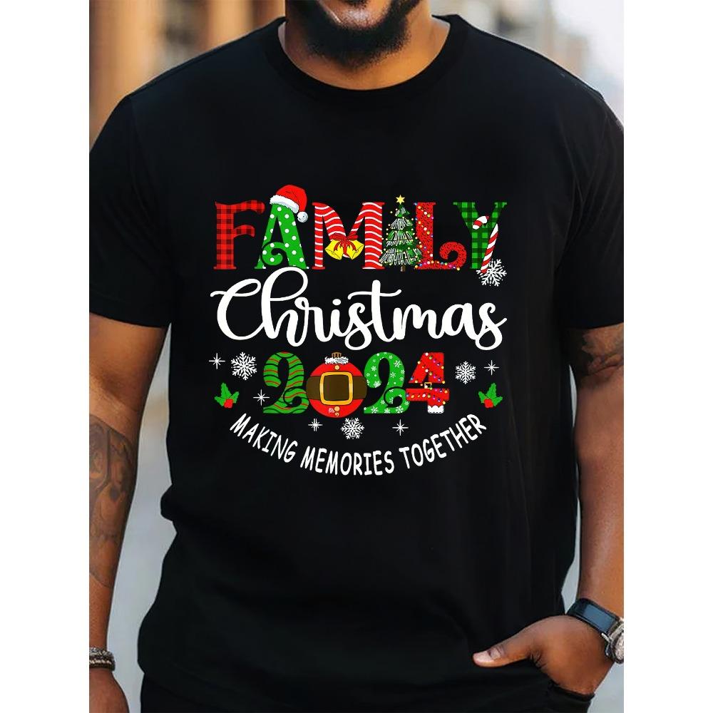 

T-Shirt with Holiday Words Christmas Eve New Year s Casual Crew Neck Top Suitable for Couples and Family Members 3XL