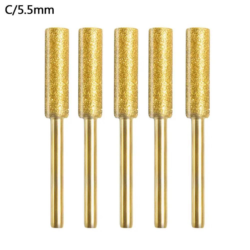 5Pcs Diamond Coated Cylindrical Burr Grind Bit Sharpening Saw Chains 4.0/4.8/5.5mm Emery Grinding Head For Chainsaw Sharpen Y2D0