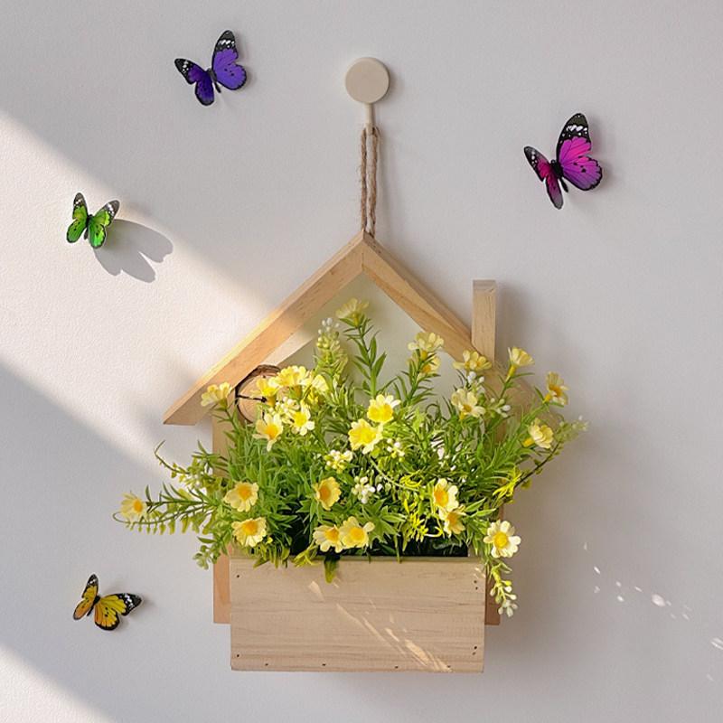 Wall Hanging Artificial Flower Pot for Living Room TV Background with Greenery Planter.