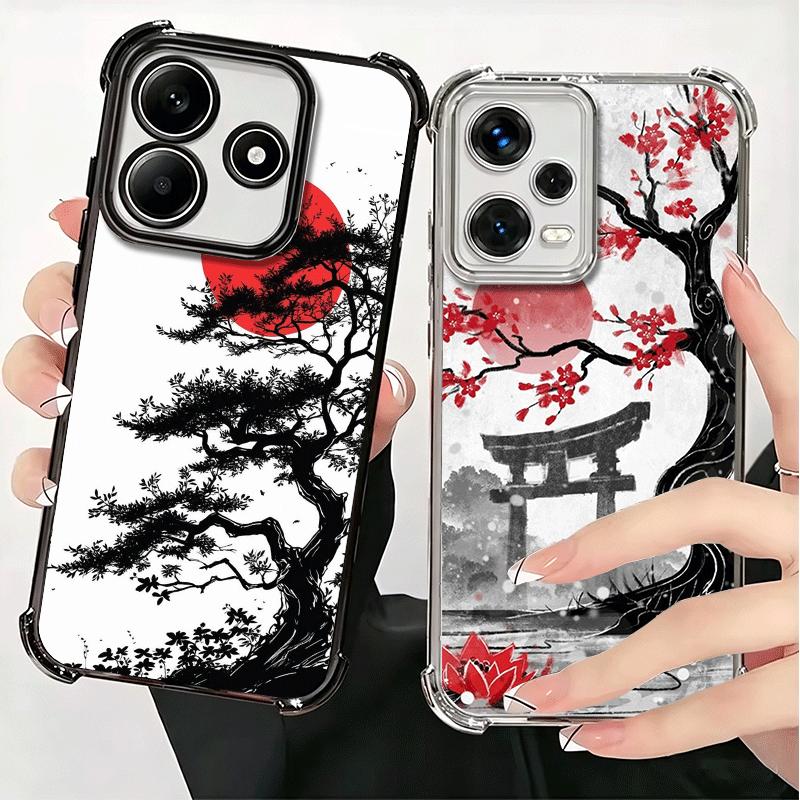 Japanese Minimalist Pine Tree Plating Phone Case For Xiaomi Redmi Note 14 15 Pro Plus 13 12 11 11S 11T 10 9S 9 5G Anti-Fall Aira