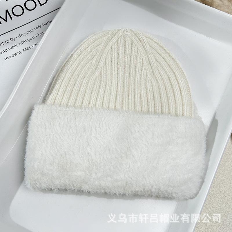 Autumn and winter velvet warm wool hat women's solid color new outdoor cold-proof thickened knitted pullover hat versatile cold hat