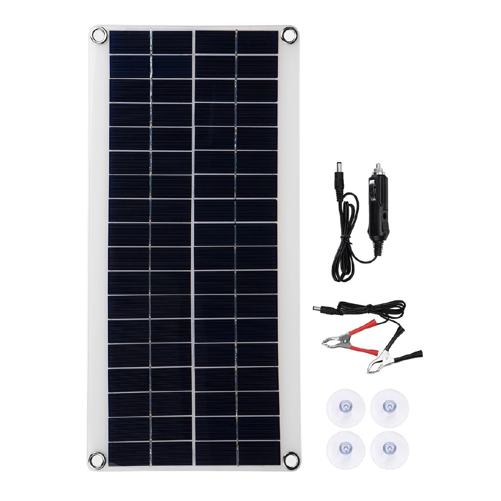18V Solar Panel Double USB Power Bank Board External Battery Charging Solar Cell Board Crocodile Clips Car Charger 30W
