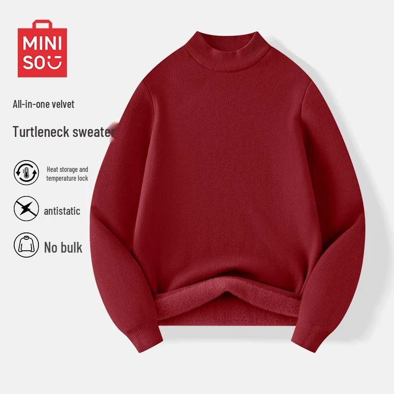 MINISO Men's Fleece Lined Semi-High Collar Sweater