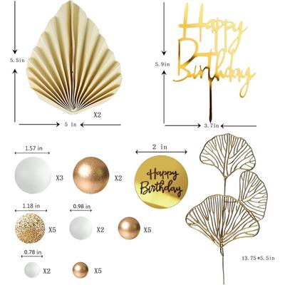 Bolas de Ouro Branco Toppers de Bolo Bolas Decorações de Bolo de Aniversário para Aniversário Boho Casamento Chá de Bebê Decoração de Festa