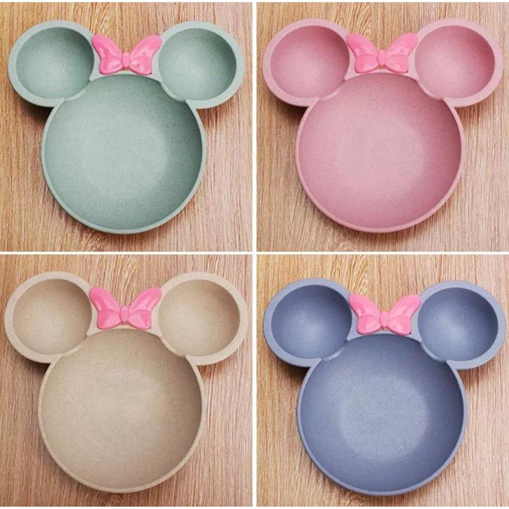 Minnie Tableware Tableware Set 3 Piece Set Plastic Spoon Fork Children Toddler Plate Bowl Tableware Plate Plate Set Children's Children's (Green)