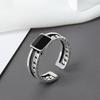 Vintage Geometric Double Layer Chain Enamel Square Open Ring Personality Fashion Index Finger Band For Women Men