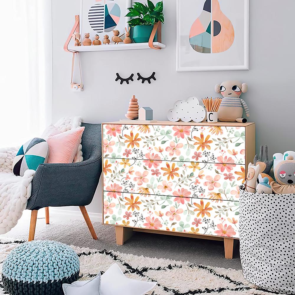 Pastoral Style Peel And Stick Wallpaper Removable Leaf Orange/Pink/Green Leaves Self Adhesive Wallpaper For Cabinet Decoration