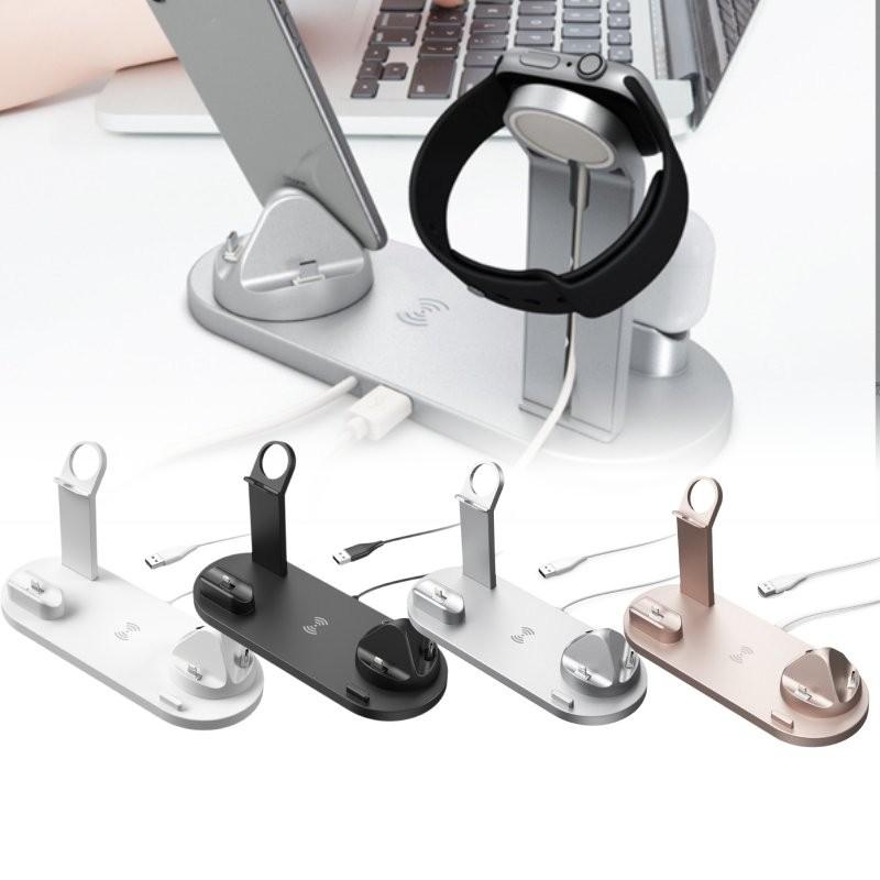 New Wireless Charger 15w Three In One Rotating Socket For Phone Headphones And Watch In Black White Silver Rose Gold