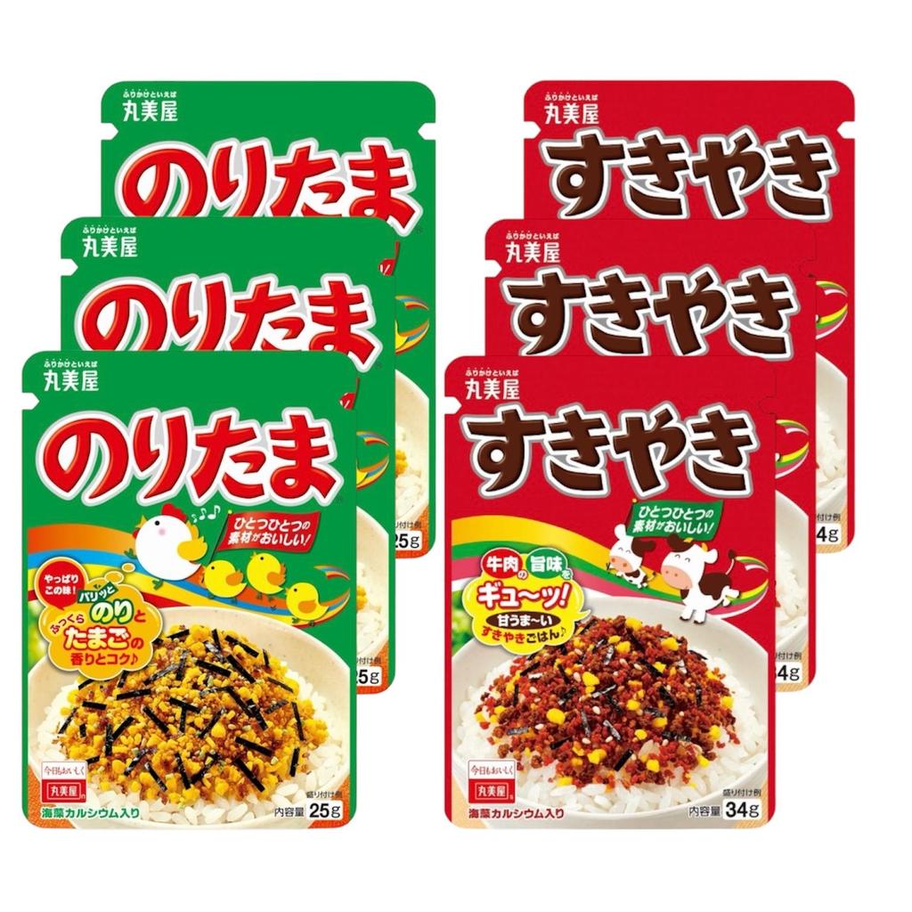 Marumiya Japanese Furikake Rice Seasoning Set, Noritama (Egg) & Sukiyaki (Beef) Flavor, Authentic Rice Toppings, 2/6/10 Packs