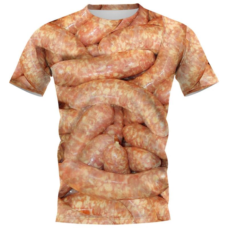 Divertente T-shirt Stampata 3D con Cibo Salsiccia Uomo e Donna Casual Girocollo Manica Corta Harajuku Extra Large 6 Top